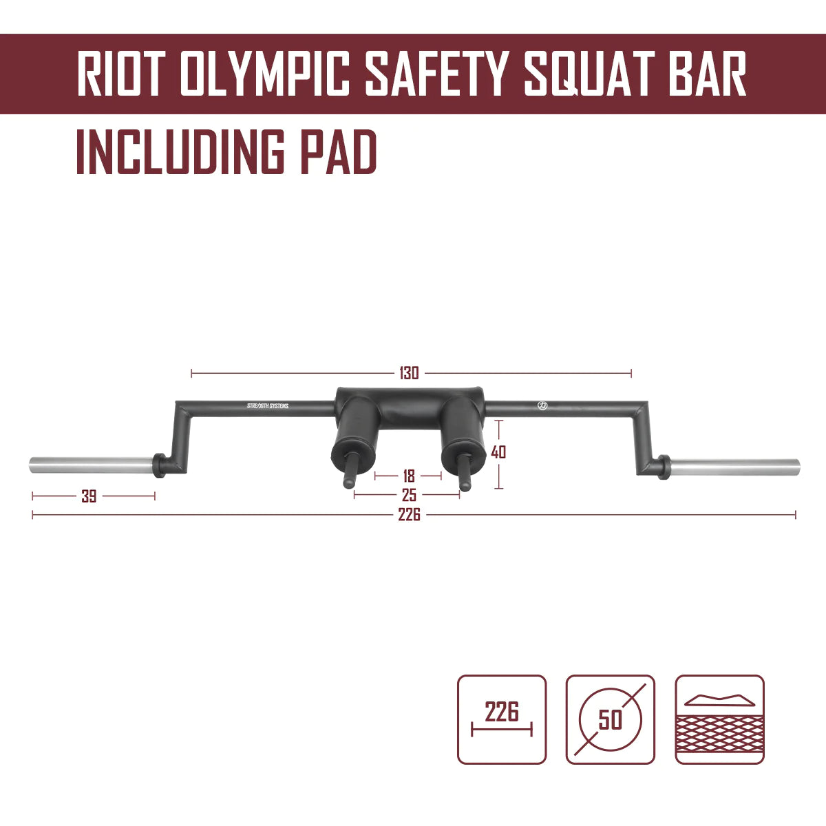Riot Safety Squat Bar Specialty Barbell Strength Shop USA